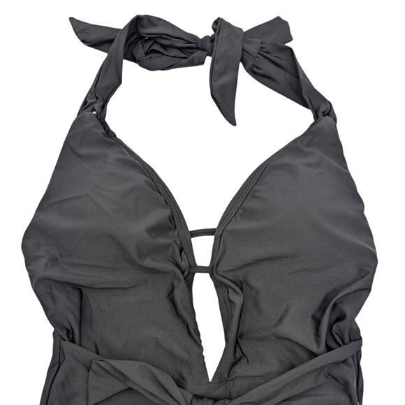 Sunshine 79 Women's Halter One Piece Swimsuit Self-Tie Front Black Size 10 - Picture 3 of 9